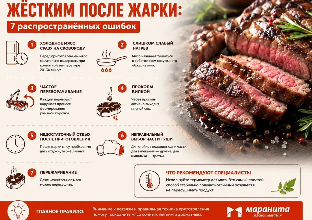 Почему мясо становится жёстким после жарки
